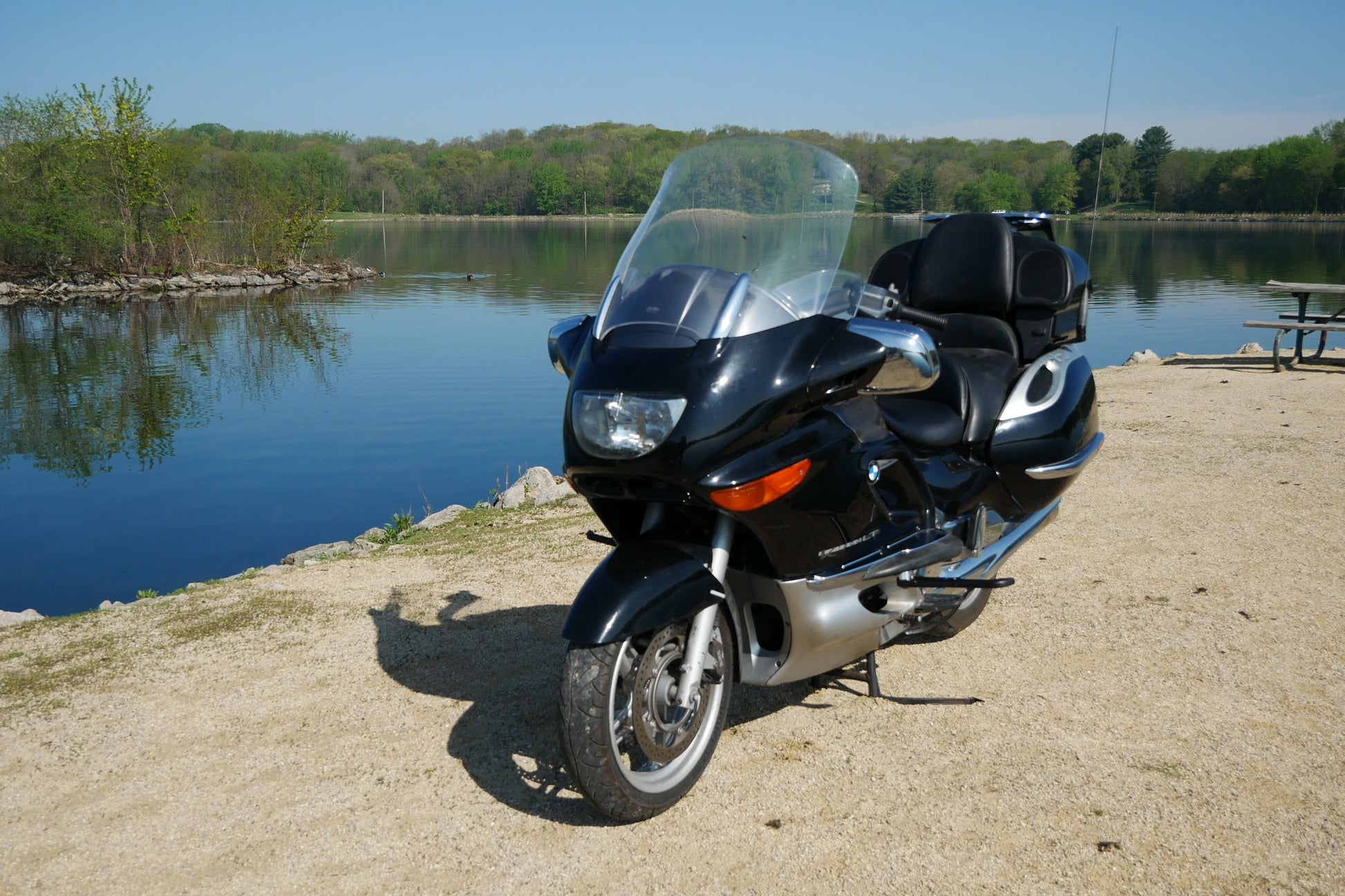 Sleek and comfortable BMW motorcycle highway pegs. BMW K1200LT highway peg foot rest.