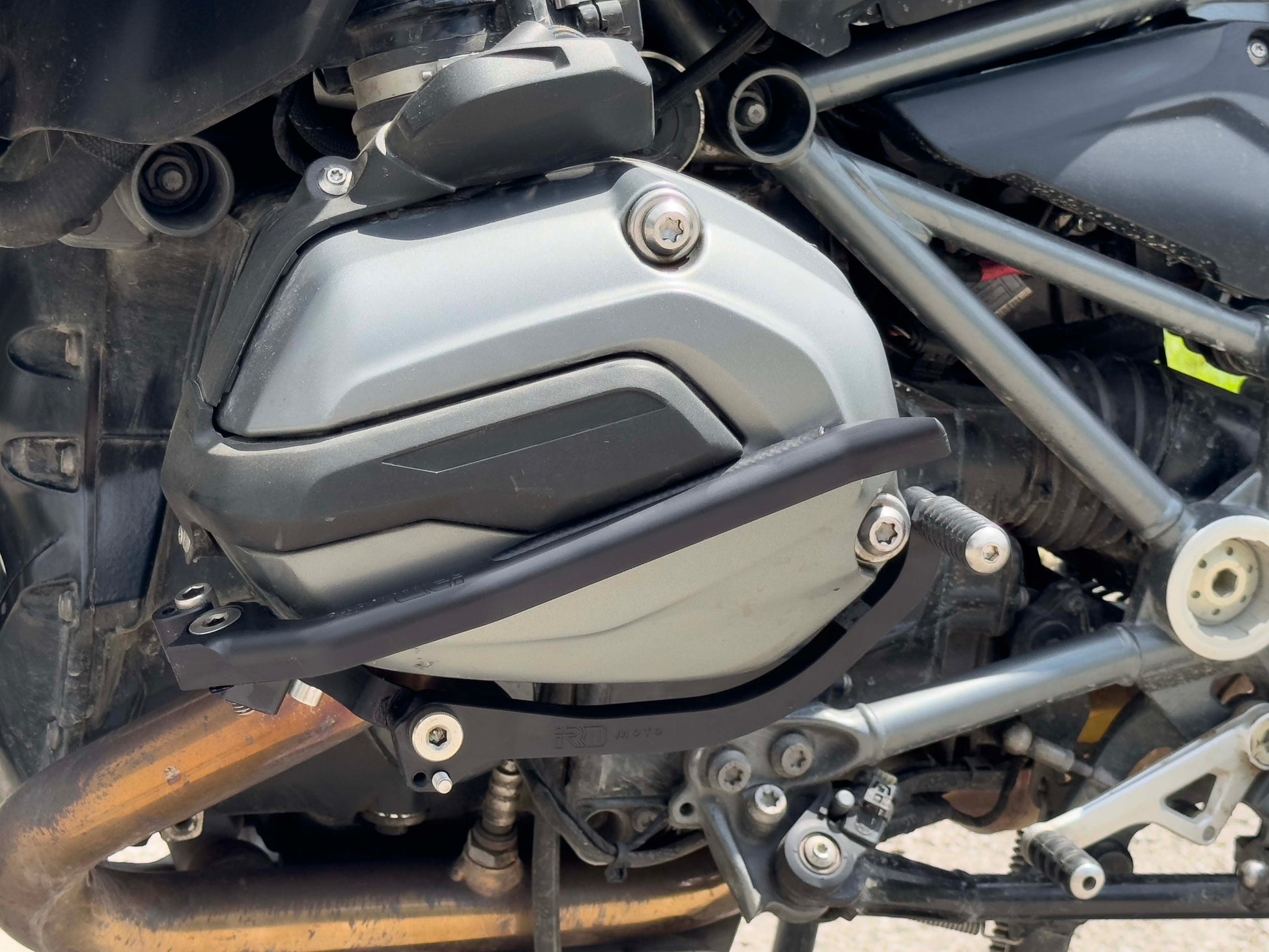 Gemini 1200 motorcycle upgrade with premium highway pegs footrest, specifically built for the BMW R1200GS model.